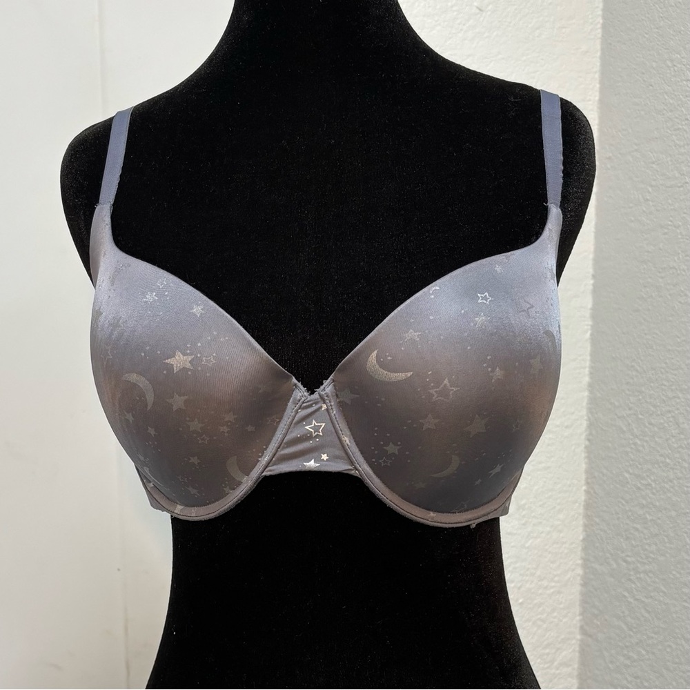 Victoria's Secret Celestial Demi Bra Gray with Silver Moons & Stars 36DD (US)